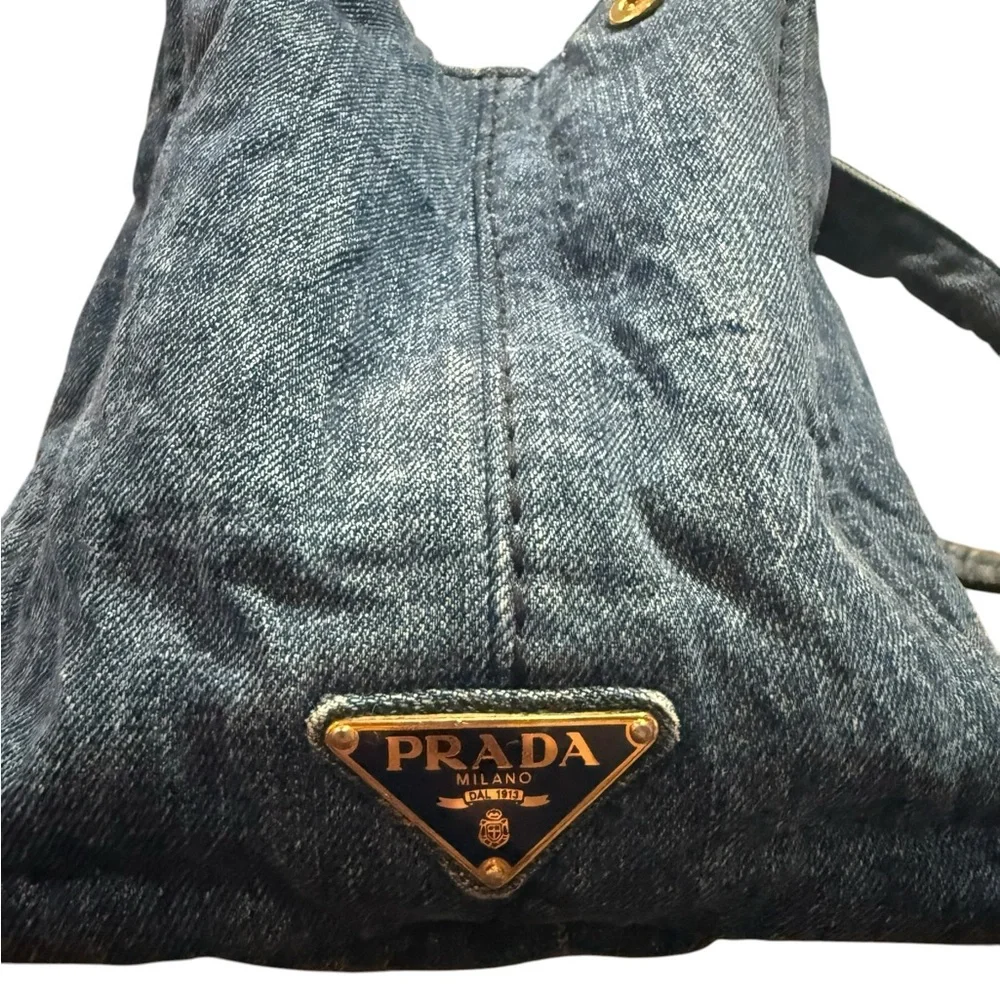 Authentic Prada Denim Canapa Tote Medium | 16” Blue Jean Prada Milano Bag - Picture 12 of 13